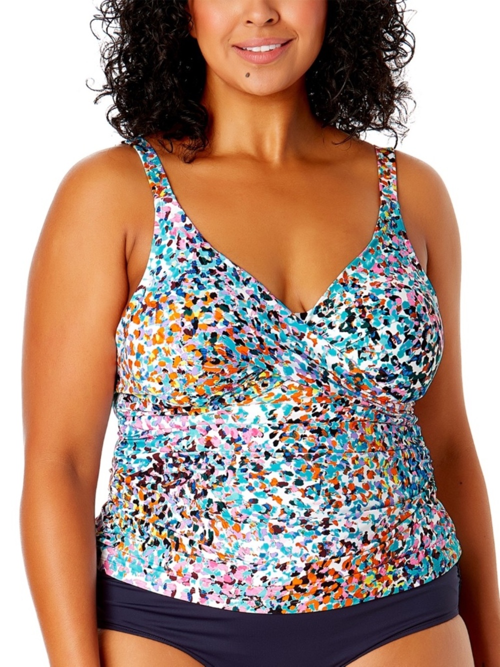 Anne Cole Plus Size Printed Drape Front Tankini Top - Multi Color